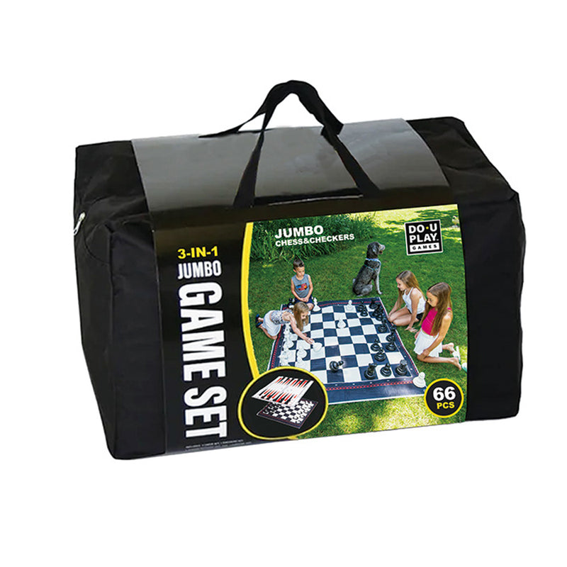 3-IN-1 JUMBO GAME SET. CHECKERS, CHESS, BACKGAMMONS
