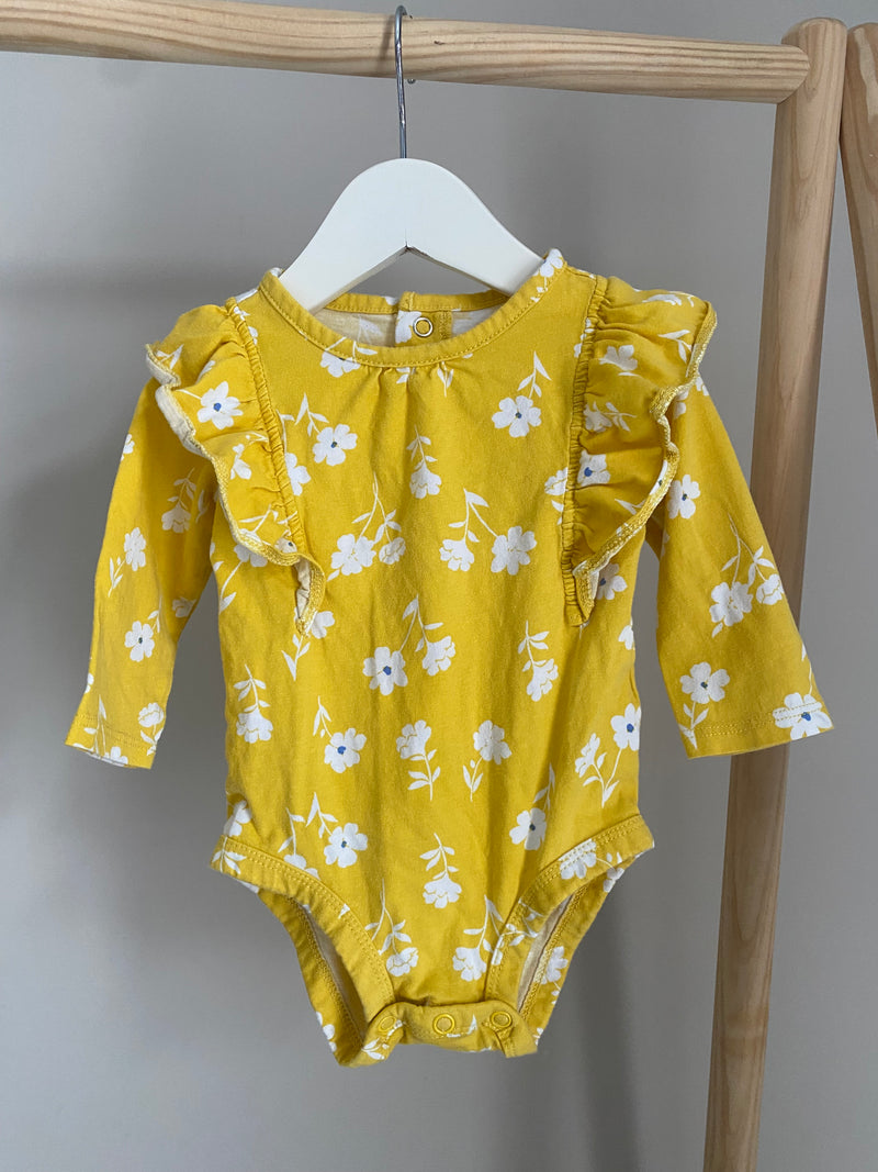 CARTERS Flower Print Long Sleeve Onesie (6 Months)