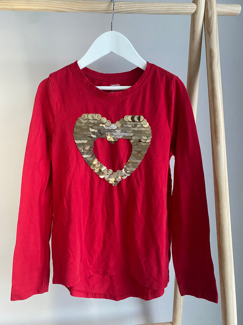 GEORGE Heart Sequins Long Sleeve (10-12 Years)